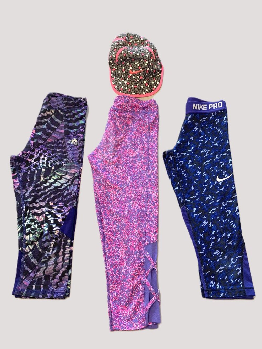 4 Piece Active Kids Crop Leggings and Nike Quick Dri Hat Bundle. Size 10/12
